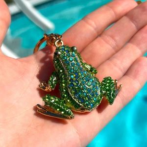 Green Rhinestone Frog Keychain Charm